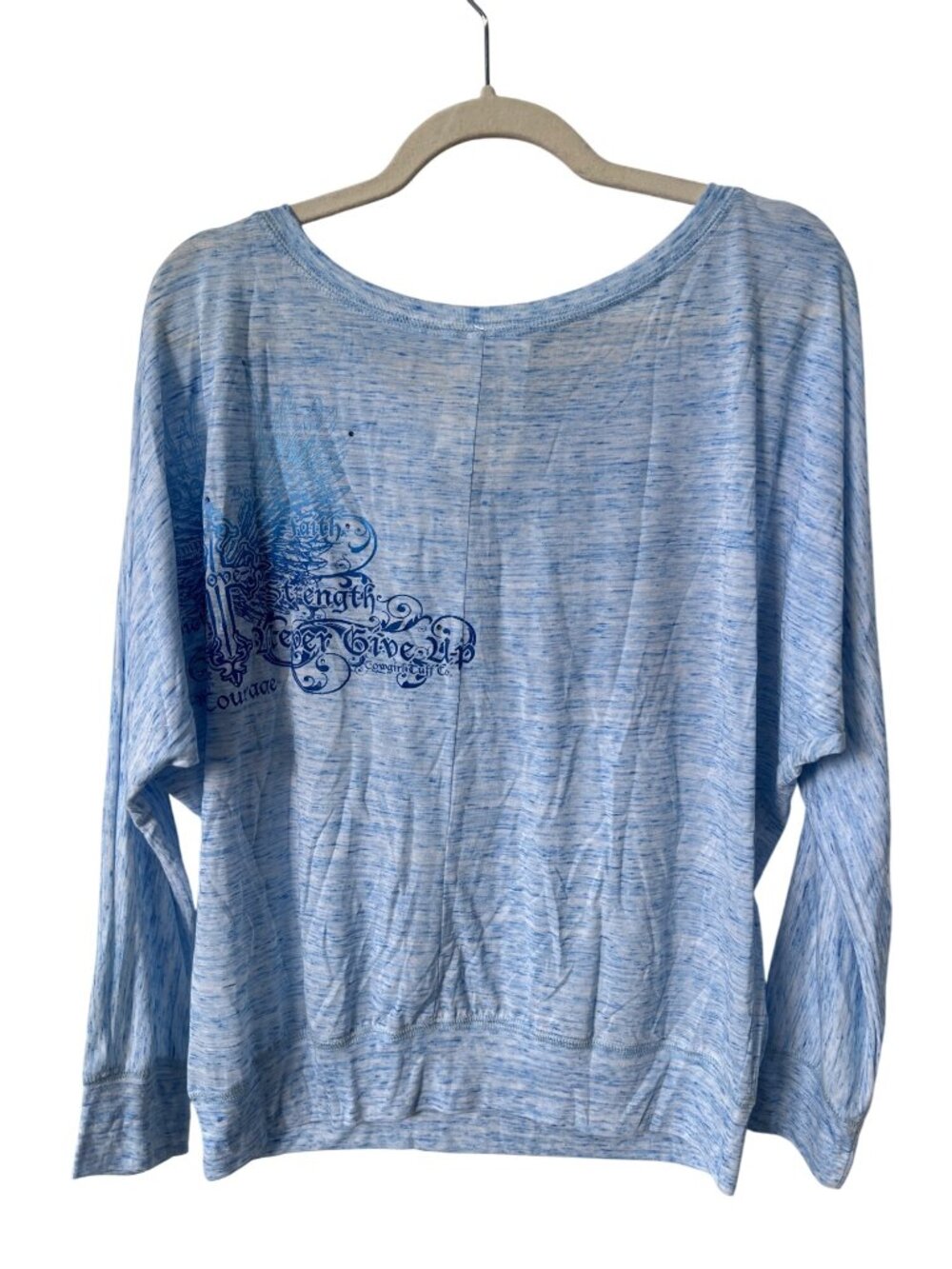 Cowgirl Tuff Company Top Tee XL Long Sleeve Graphic Blue Cross Angel Wing NEW - Picture 2 of 7